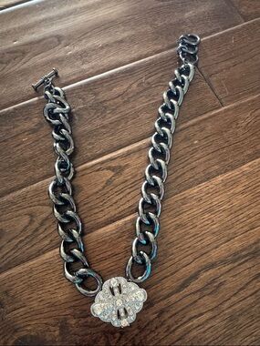 Lia Sophia Palladian chunky chain pendant necklace, gunmetal & rhinestones